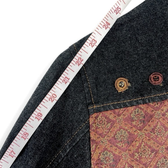 Chico's Denim Jean Jacket Womens‎ Sz 0 Small 4 Tapestry Black Burgundy Boho Wool - Picture 9 of 10